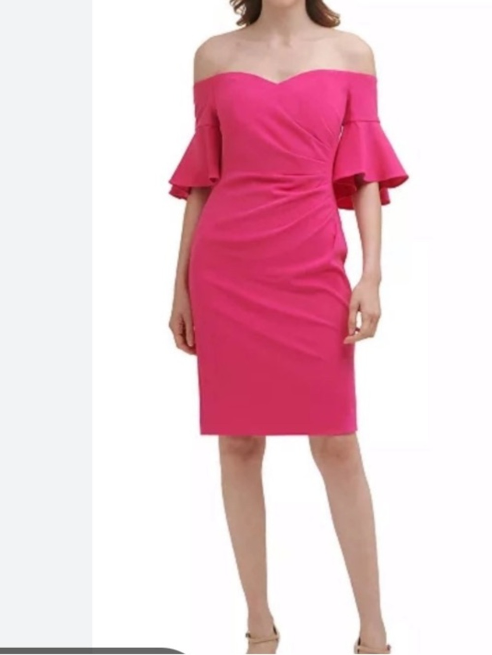 CALVIN KLEIN Pink Off Shoulder Sweetheart Neckline Flutter Sleeve Dress 12 NWOT
